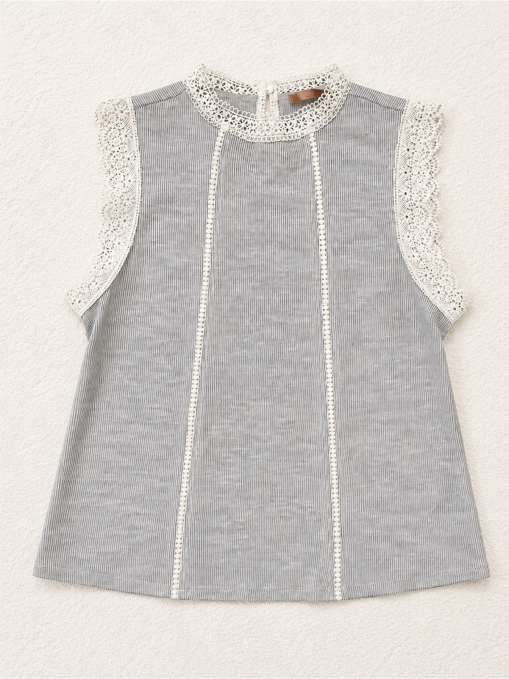 Belldini Pinstripe Lace-Trim Sleeveless Top